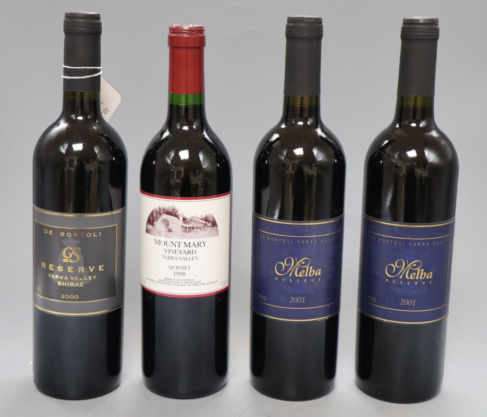 Mount Mary Vineyards Quintet Red Blend-Yarra Valley, 75cl, 1998, Debortoli GS Shiraz Reserve-Yarra Velley 13.5%, 75cl, 2000 and De Bort